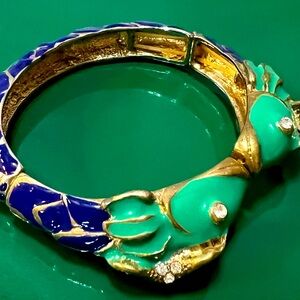 Kenneth Jay Lane Gold and Blue Enamel Fish Bracelet